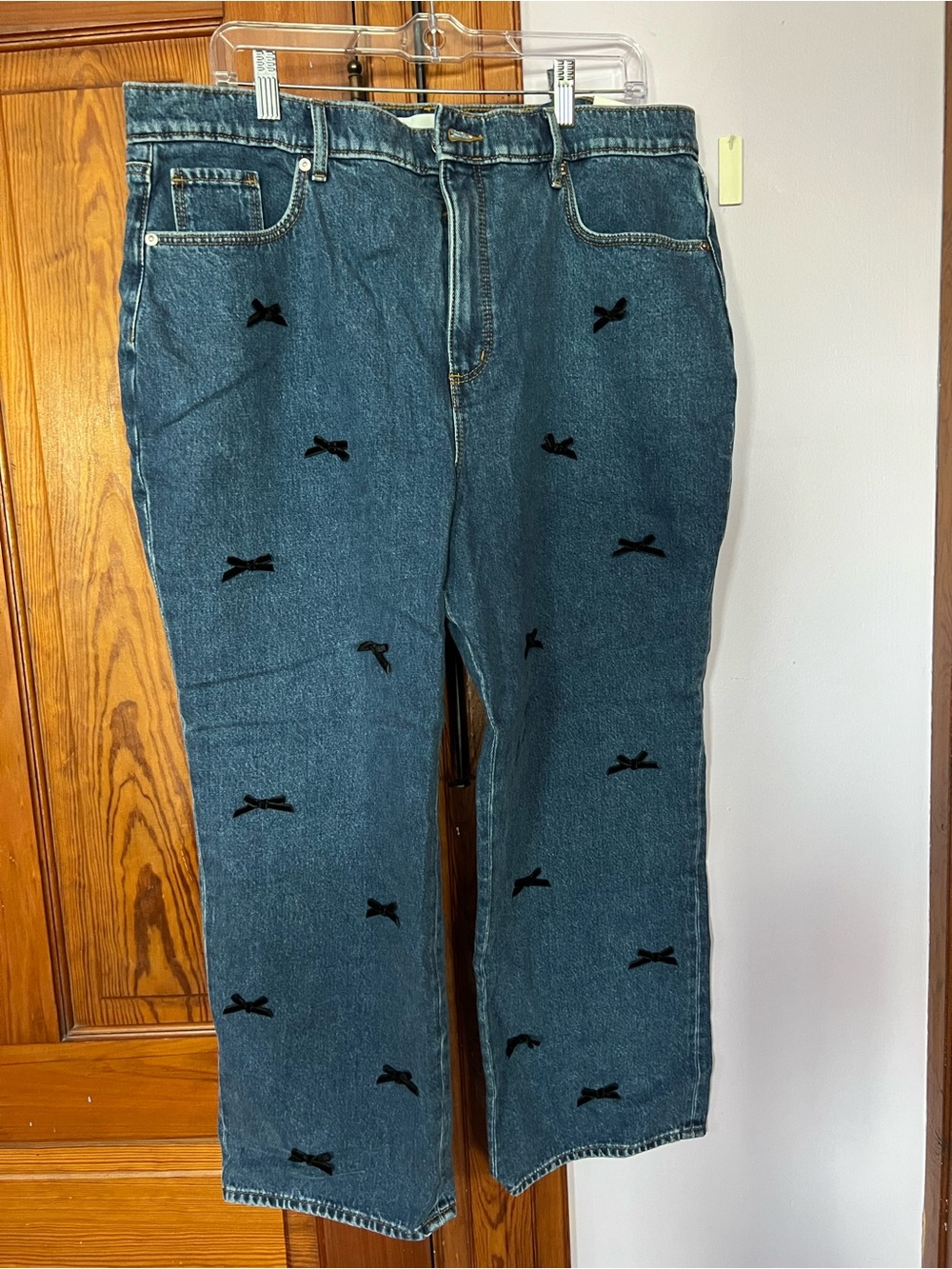 Loft Petite Velvet Bow High Rise Straight Jeans